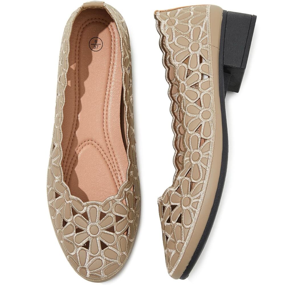 HEAWISH Womens Flats Size 9 Chocolate Daisy Floral Cutout Low Heel Shoes NEW